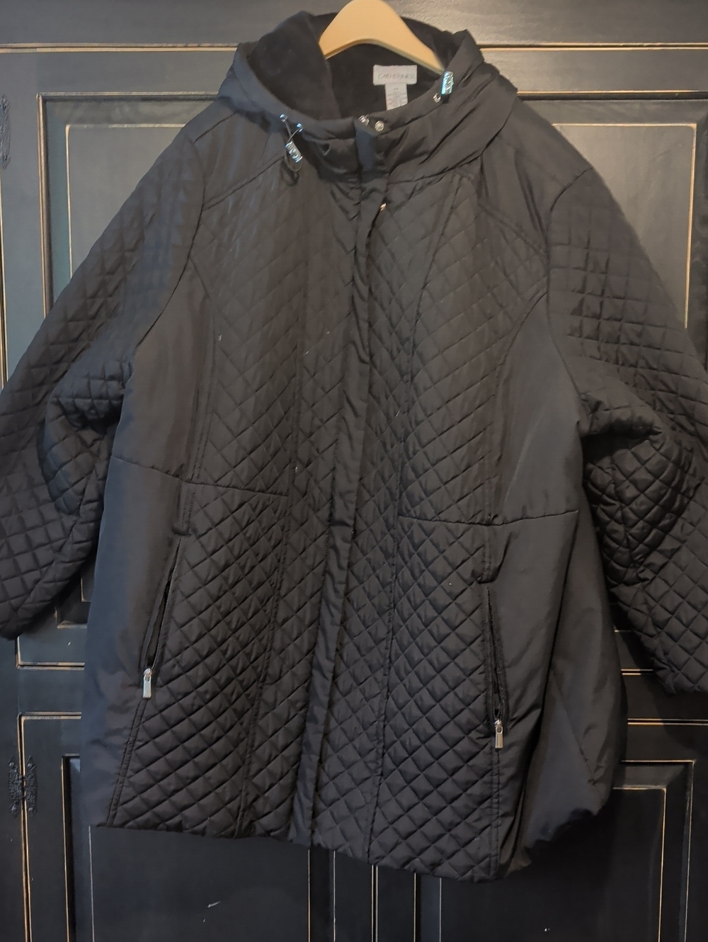 Catherines Black Quilted Hooded Jacket